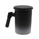 Joyvio Tea Cup with Infuser and Lid, 16 oz Ceramic Loose Leaf Tea Mug with Wooden Handle Black-White