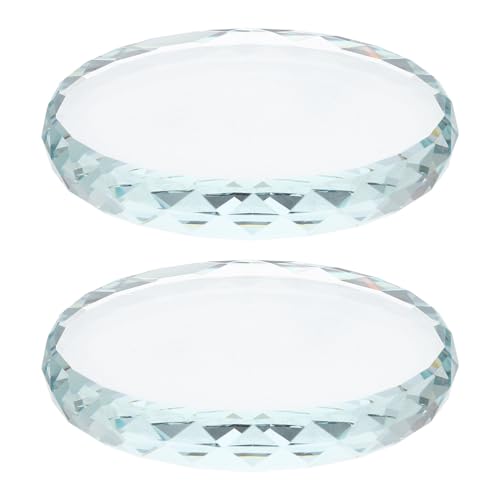 QianShi 2 posavasos redondos de cristal de 8 cm, base de exhibición de cristal, soporte de estatuilla, soporte para exposición, pedestal para perfume, muñecas, figuras, coleccionables, organizador de