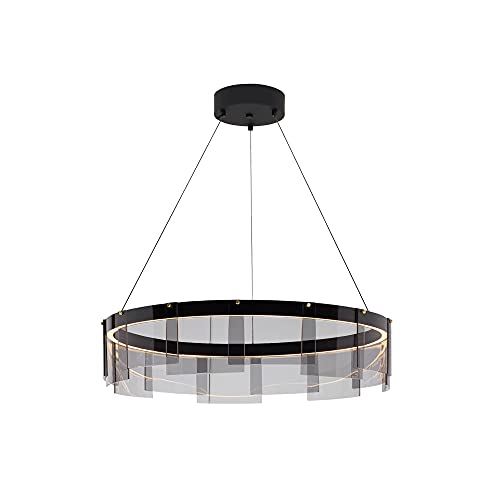 Lustre suspension anneau noir en verre fumé 60cm pour illuminer votre salle à manger