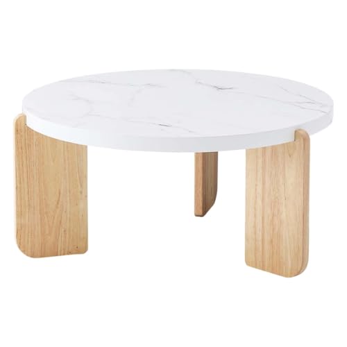 ローテーブル サイドテーブル 83cm センターテーブル リビングテーブル ラウンドテーブル ベージュ ホワイト 白 ベッド 丸 机 大理石調 木製 韓国インテリア 北欧【河口家具製作所】 (ホワイト)