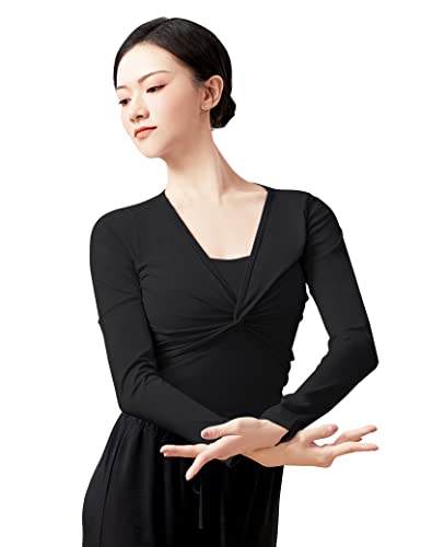 Daydance Teen Girls Women Ballet Wrap Top Long Sleeve Pullover Cotton Bolero Shrug Sweater for Dance2
