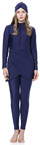 Muslim Swimsuits for Women 3 Piece Full Coverage Zipper Front Swimwear Islamic Rash Guard Burkini