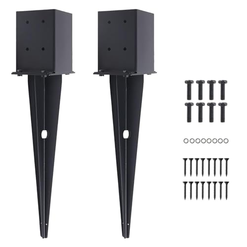 2 Pcs 4'x4' Fence Post Anchor,（Inner Size 3.6'x3.6'） Heavy Duty Fence Post Anchor Ground Spike 22' with Black Powder-Coated Outdoor Support Deck,Fence,Porch,Railing,Mailbox..