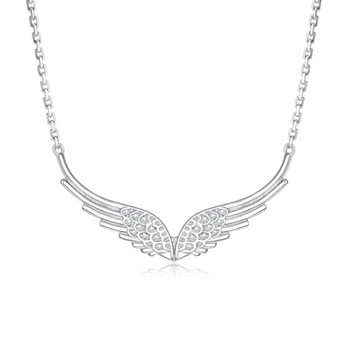 S925 Sterling Silver Guardian Angel Wings Pendant Necklace For Women-Mother's Day Birthday Jewelry Gifts For Her-Hypoallergenic Necklace For Love Ones