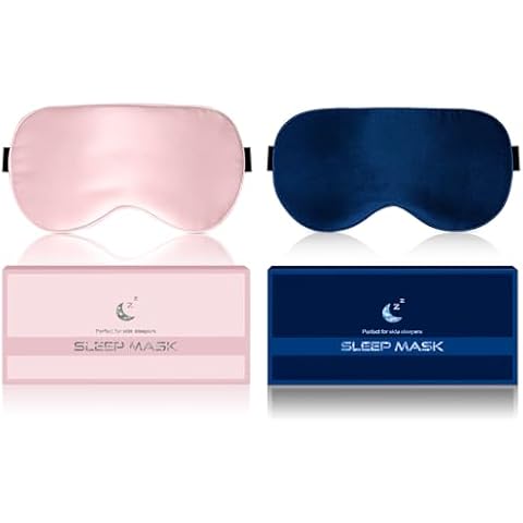 BLSSNZ 2 Pack Silk Sleep Mask for Women - Soft Breathable Organic Natural Mulberry Silk Fabric Blackout Eye Mask for Sleeping with Adjustable Straps No Pressure Eye Mask for Travel Essentials Gifts Cover