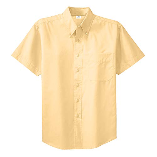 Clothe Co. Men's Short Sleeve Button Down Shirt with Front Pocket, Yellow, L