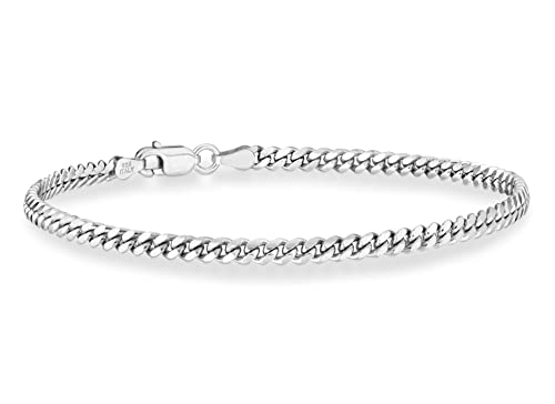 Miabella Italian Thick 925 Sterling Silver Solid Cuban Link Curb Chain Bracelet for Men, 3.2mm, 5mm, 7mm Made in Italy