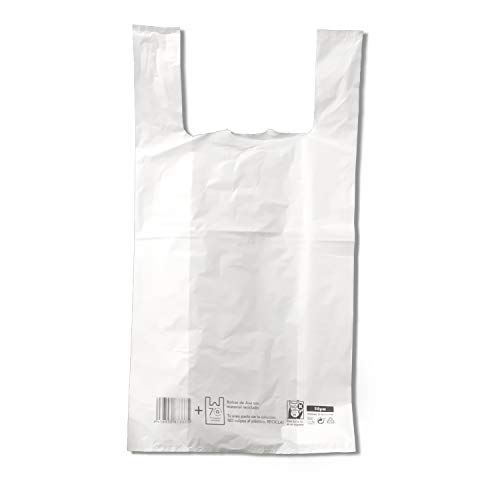 EUROXANTY Bolsas de Plástico Tipo Camiseta | Alta resistencia | Reutilizables y Reciclables | Material Polietileno de Alta Densidad | Con Asas | Apta para Alimentos | 60 x 70 | 120 uds