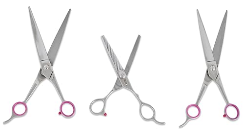 Image of Geib Buttercut Dog Grooming Scissors, Stainless Steel Professional Dog Grooming Kit - Curved, Straight and Thinning Shears, 3 in 1 pet grooming kit