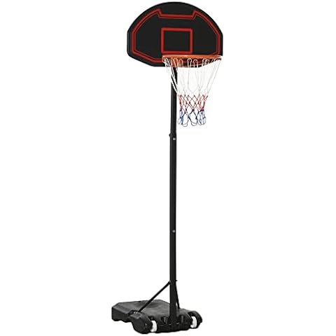 HOMCOM Basketballständer mit Rädern 195-250 cm höhenverstellbar Basketballkorb mit Ständer Basketball-Backboard Ständer geeignet für 8-14 Jahre Stahl Kunststoff Schwarz Cover