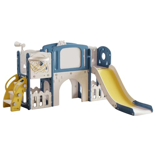 Nine point nine Escorrega infantil, escorrega infantil, centro de atividades, equipamento de jogo exterior interior (XST-Blue Yellow)