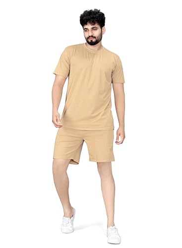 Image of ELLITI Cotton Blend Solid Casual Round Neck Half Sleeve Oversized Co-ord Set Men's, Pyjama Set, Sleepwear Loungewear T-Shirt and Shorts Combo for Men, Night Wear for Men, Night Suit for Men's