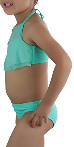 Image of ToBeInStyle Girls' Two Piece Halter Top Flowy Mesh Bikini & Bikini Bottoms
