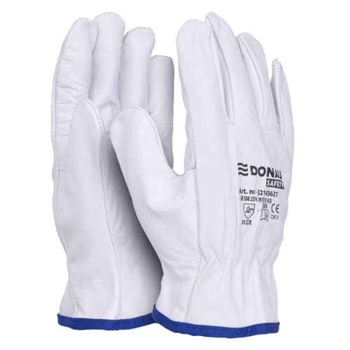 DONAU SAFETY Premium Arbeitshandschuhe Driver aus Ziegenleder / 1 Paar/Größe 8/M/Weiß/Lederhandschuhe mit elastischem Handgelenk/Montagehandschuhe/Handschuhe/Fahrerhandschu Schutzhandschuhe