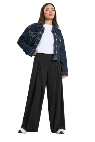 Image of PixieGirl Petite Black Wrap Pleated Wide Leg Trousers Petite