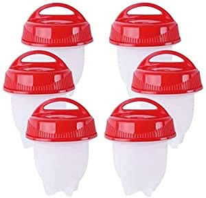 HARSHWARE Silicon Egg Boil Hard-Boiled Cooker Mold Kitchen Steamer Boiler Custard Separator (Red) - Pack of 6