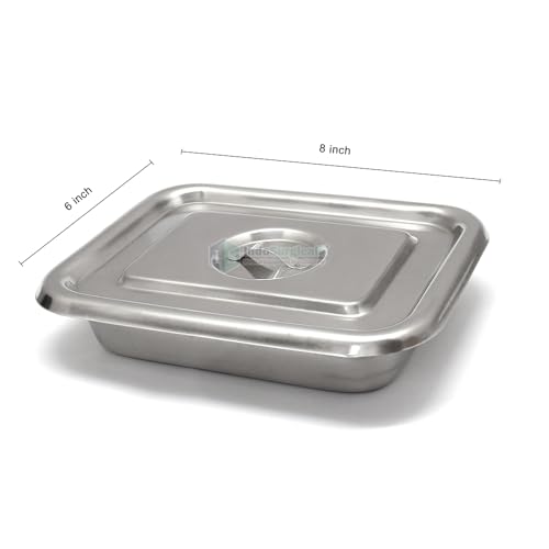 Image of IS IndoSurgicals Stainless Steel Instrument Tray with Cover, Deluxe Quality (1, 8 inchX6 inchX2 inch)