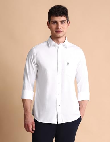 Image of U.S. Polo ASSN. Solid Tailored Fit Shirt for Men - 100% Cotton, Breathable & Comfortable, Full Sleeves Casual Shirt for Men