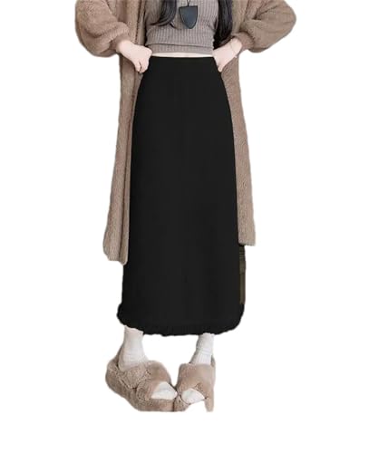 Women Vintage Tassel High Waist Party Long Skirt Fall Winter Straight Wrap Hip Knit Skirts