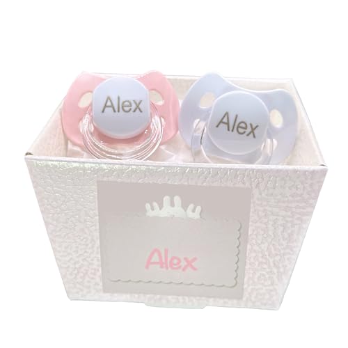 Chupete Personalizado 0 a 6 Meses con Nombre (2 Unidades) | Regalo Bebe Recien Nacido Niña | Tetina de Silicona Sin BPA | Incluye Caja Personalizada | Regalo de Lujo (Rosa) | BebeDeParis