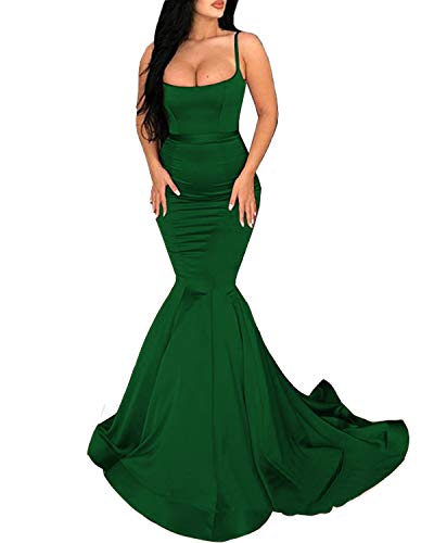 Ever-Beauty Womens Mermaid Satin Prom Dress 2019 Long Sleeveless Evening Formal Gown Emerald Green Size 6