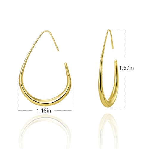 Teardrop Earrings for Women, Elegant and Exquisite Large Oval Pull Through Hoop Earrings, Highly Polished Statement Fashion Jewelry Gift2
