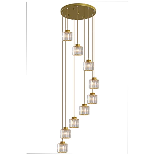GHBSDNEPP Lámpara de Araña de 9 Luces, Lámparas de Araña de Cristal en Espiral, Lámparas Colgantes de Techo Alto, Lámpara de Araña de Techo Tipo Domo para Vestíbulo, Entrada, Escalera, Villa, Sala de