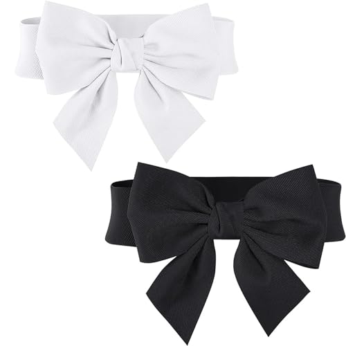 VULHVDJU Women's Vintage Bowknot Stretch Belts Fashion Wide Waist Belts for Wedding Party Prom Waist Accessories (2PCS-B)