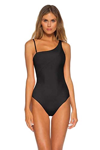 Becca by Rebecca Virtue Women's Adeline Rib One Shoulder One Piece Swimsuit Black M