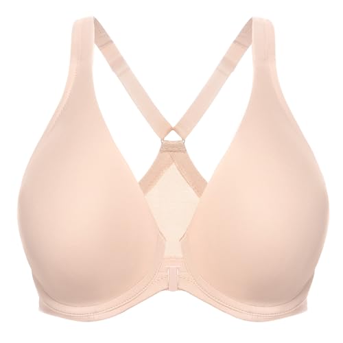 MELENECA Women's Racerback Front Fastening Bras Plunge Unlined Full Coverage Seamless Underwire Bra Beige 36D