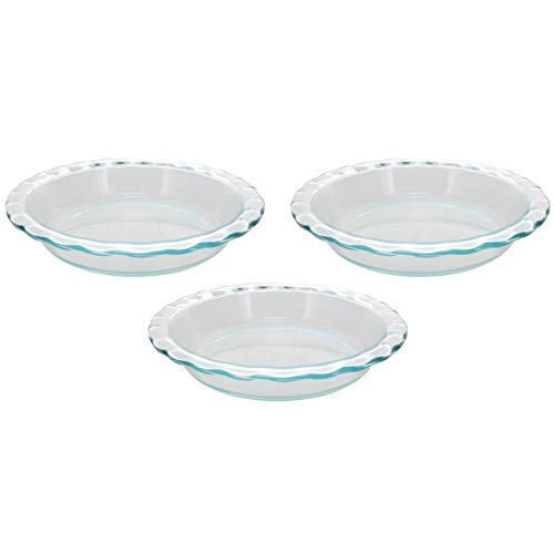 Pyrex 1085800 9.5' Clear Easy Grab Fluted Rim Glass Pie Plate (3-Pack) - Made In Usa