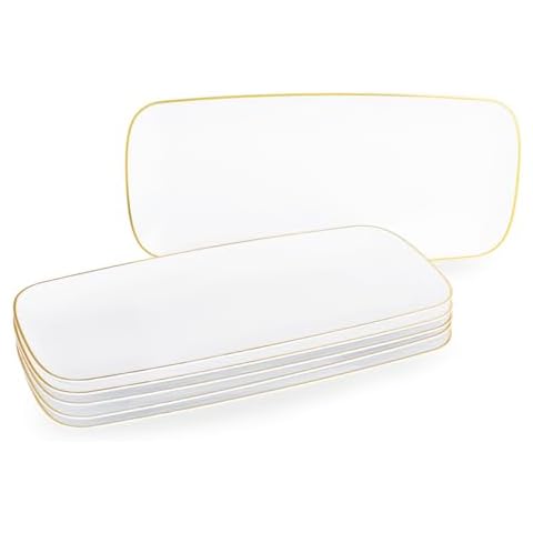 Dining Collection 10.5" x 5" CoupeWare Elegant Rectangle Trays Rim (Pack of 5), White/Gold Cover