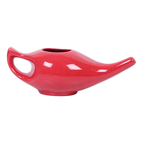 Image of Leak Proof Durable Porcelain Ceramic Neti Pot Hold 230 Ml Water Comfortable Grip | Microwave and Dishwasher Safe eco Friendly Natural Treatment for Sinus and Congestion (Crackle Red)