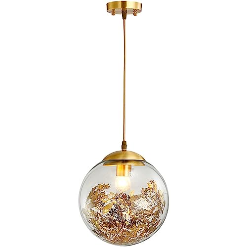Lámpara colgante de cobre E27 para sala de estar y pasillo con pantalla de vidrio