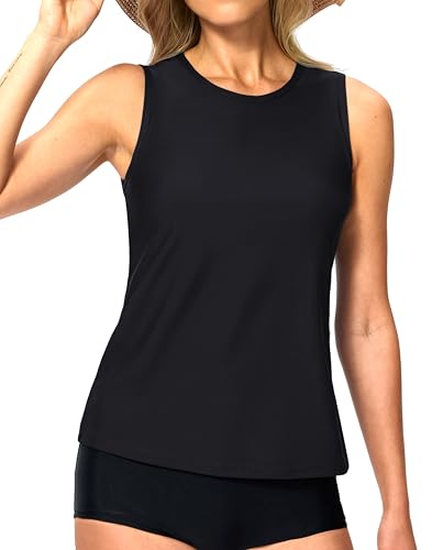 Viodia High Neck Tankini Tops for Women Modest Swim Shirts with Bra Swimsuits Tank Only Bathing Suit Top No Bottom Black