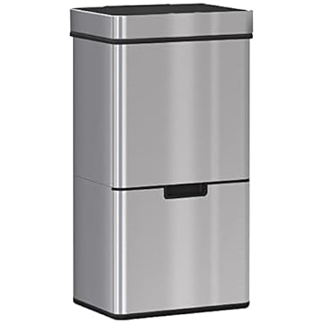 HOMCOM 72L Recycling Sensor Bin Stainless Steel 3 Compartments For Both Wet/Dry Waste w/Removable Lid Kitchen Home