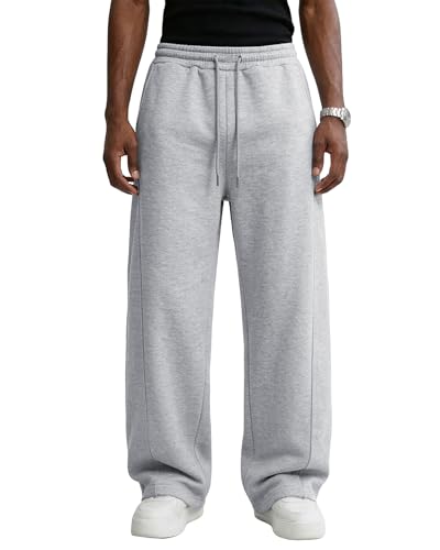 Image of Men's Baggy Sweatpants Cotton Fleece Wide Leg Lounge Sweat Pants Drawstring Waist Jogging Pants with Pockets
