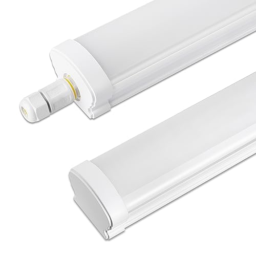 Glirowy 2 Pack 4FT LED Batten Light，LED IP65 Waterproof Tube Light Ceiling Surface Mounted Light 40W 6000K Cool White for Warehouse Shop Tunnel Office