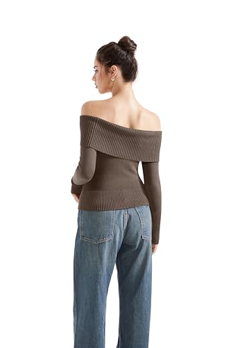 Image of SUUKSESS Women Off Shoulder Sweaters Long Sleeve Ribbed Knit Going Out Fall Tops Blouse