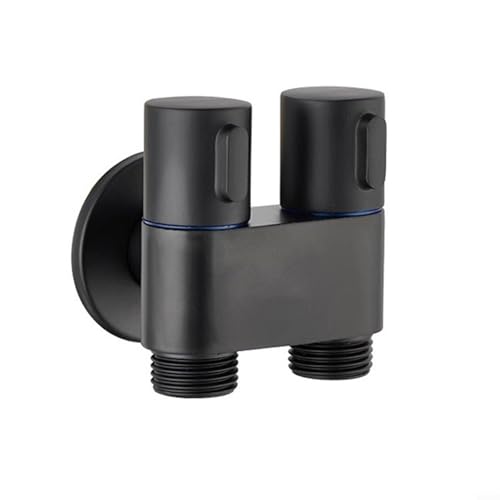 Válvula de control dual de 1 en 2 salidas, mini válvula de ducha de acero inoxidable para control dual, para una fácil instalación para fontanería del hogar y accesorios de baño (negro)