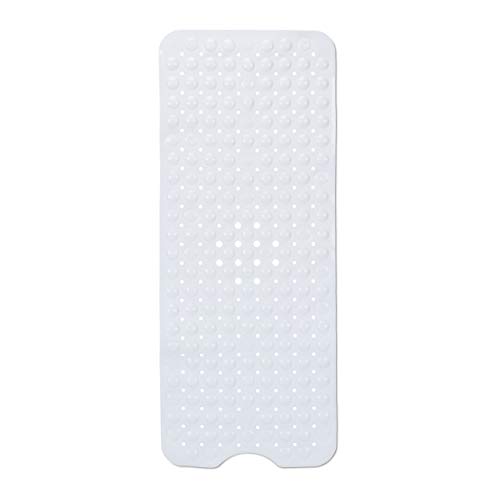 Preisvergleich Produktbild Relaxdays Badewannenmatte, extra große Badewanneneinlage, Saugnäpfe, Massage, Antirutsch Wannenmatte, Bambus, weiß, 100x40cm