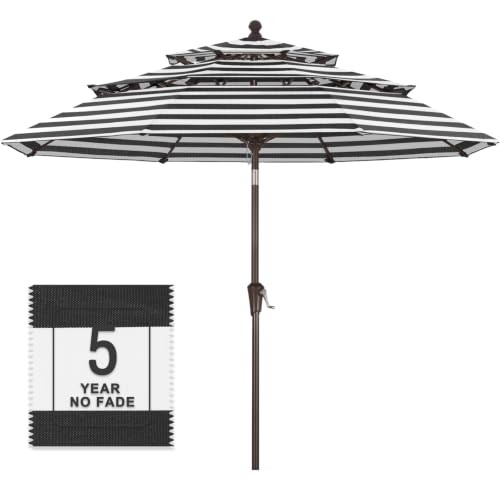 Image of MASTERCANOPY 9ft 3-Tier Olefin Patio Umbrella, Black & White