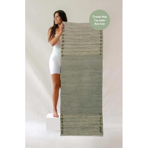 SILAK Herbal Organic Cotton Yoga Mat - Eco-Friendly Hand-Woven Non-Slip Rug - Thick & Comfortable (24”x72”x5mm) for Home Fitness & Yoga (Jade & Jute)