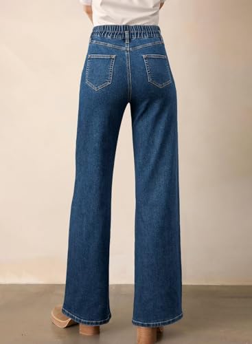 Astylish Women's Stretch Elastic High Waisted Jeans Trendy Baggy Wide Leg Straight Denim Pants2