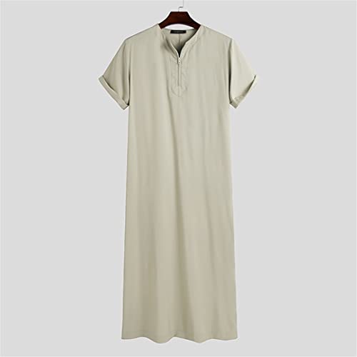 Solid Color Men Muslim Islamic Kaftan Robes Short Sleeve O Neck Jubba Thobe Casual Dubai Saudi Arabia Abaya Men Clothes2