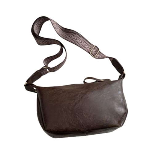 Sling Bag Large Capacity PU Messenger Bags Simple Solid Color Handbags Ladies(Dark Brown)