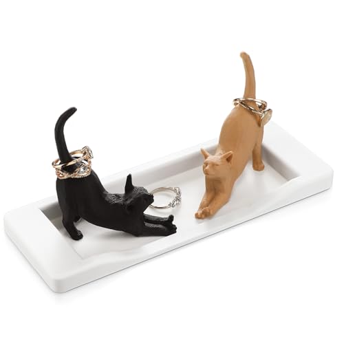 Sliner Cat Ring Holder with Ring Dish Cute Jewelry Holder Tray Gift Earrings Trinkets Dish for Women Cat Mom Lover Wedding