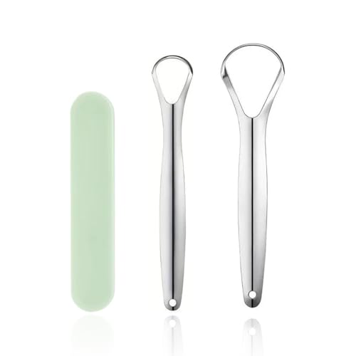 Sirlomu 2 Piezas Limpia Lengua, Escobilla de Lengua para Aliviar Mal aliento, Calidad Médica, Higiene Bucal, Rasqueta de Lengua de Metal, Aliento Fresco en Segundos (Acero Inoxidable)