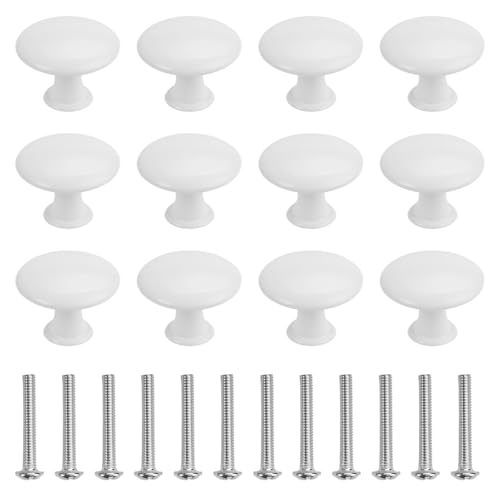 Rairsky 12 Pièces Bouton de Meuble, 30mm Ronds Boutons de Portes Blanc pour Placards, Bouton de Tiroir pour Commode, Armoire