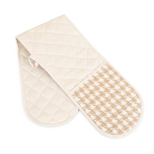 Image of Oven Gloves Double, Professional Heat Resistant Mitts for Kitchen Use, Grey Oven Gloves with 18 by 78 Cm Dimensions, Stylish Protective Cooking Gloves for Home Kitchen Baking Microwave (Off-white) 